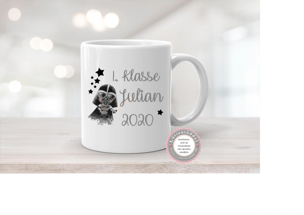 ♥ Becher Tasse Emaillebecher zauberhafte Tasse Emailletasse,1. Klasse Sterne Einschulung KITA Wunschname, Dankeschön, Geburtstag, Abschied, Jubiläum, Geschenk, Kommunion, Firmung Konfirmation, Becher von Lüttentüddel